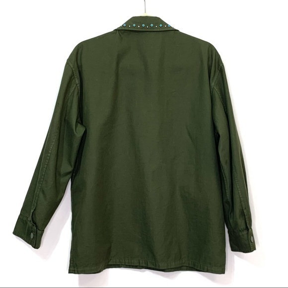 NWOT SANDRO Paris Green Embellished Shirt Jacket 42 - Picture 7 of 8